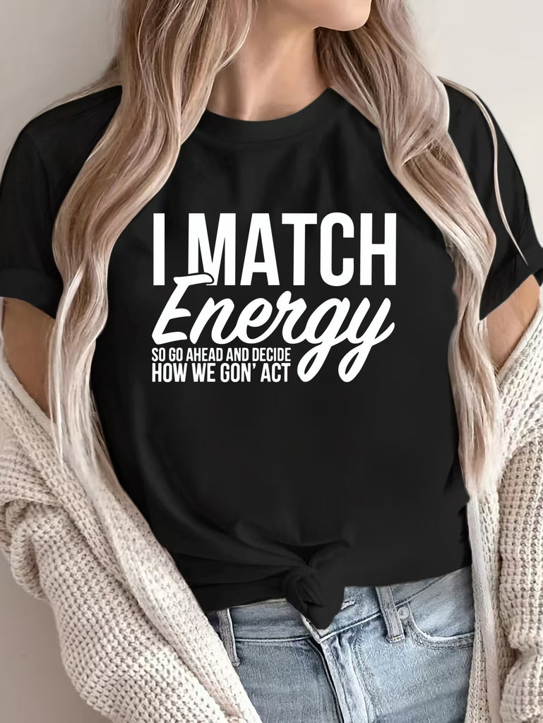 Womens White Tee Imatch Energy Bold Motivational White Text Shirt, Black T Shirt Women, Blue Shirt Women
