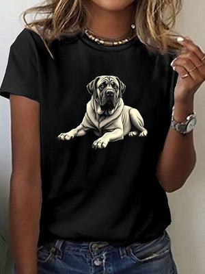 Womens Night Shirts Relaxed Neutral Tone Dog Lying Down On Black T Shirt, Funny Shirts For Women, Basic Tees Women