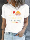 Womens Graphic T Shirts I Love Motor Boating Sunset With Water Waves And Serene Atmosphere Tshirt, Funny T Shirts For Women, Blue Shirt Women