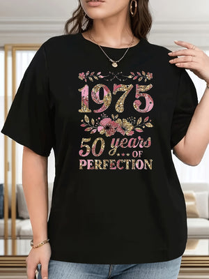 Women Tshirts Years Of Perfection Floral Patterned Printed Black Tshirt, Womens Graphic Tees Vintage, Womens T Shirts