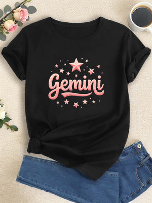 Women T Shirt Gemini Surrounded By Pink Stars And Sparkling Celestial Elements Shirt, Basic Tees Women, Pink Shirt Womens