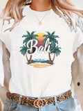 Vintage Shirts Women Bali Tropical Sunset Palm Trees And Calm Beach, Grey T Shirt Womens, Green Shirt Womens