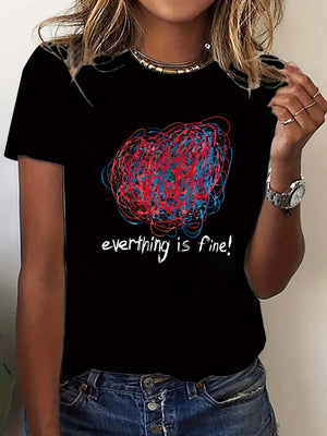 White Cotton Shirt Women Everything Is Fine Abstract Blue And Red Scribble On Black T Shirt, Womens Shirts, Womens Night Shirts