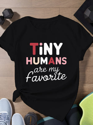 White Cotton Shirt Women Tiny Humans Are My Favorite, Blue Shirt Women, Women's Short Sleeve T Shirts