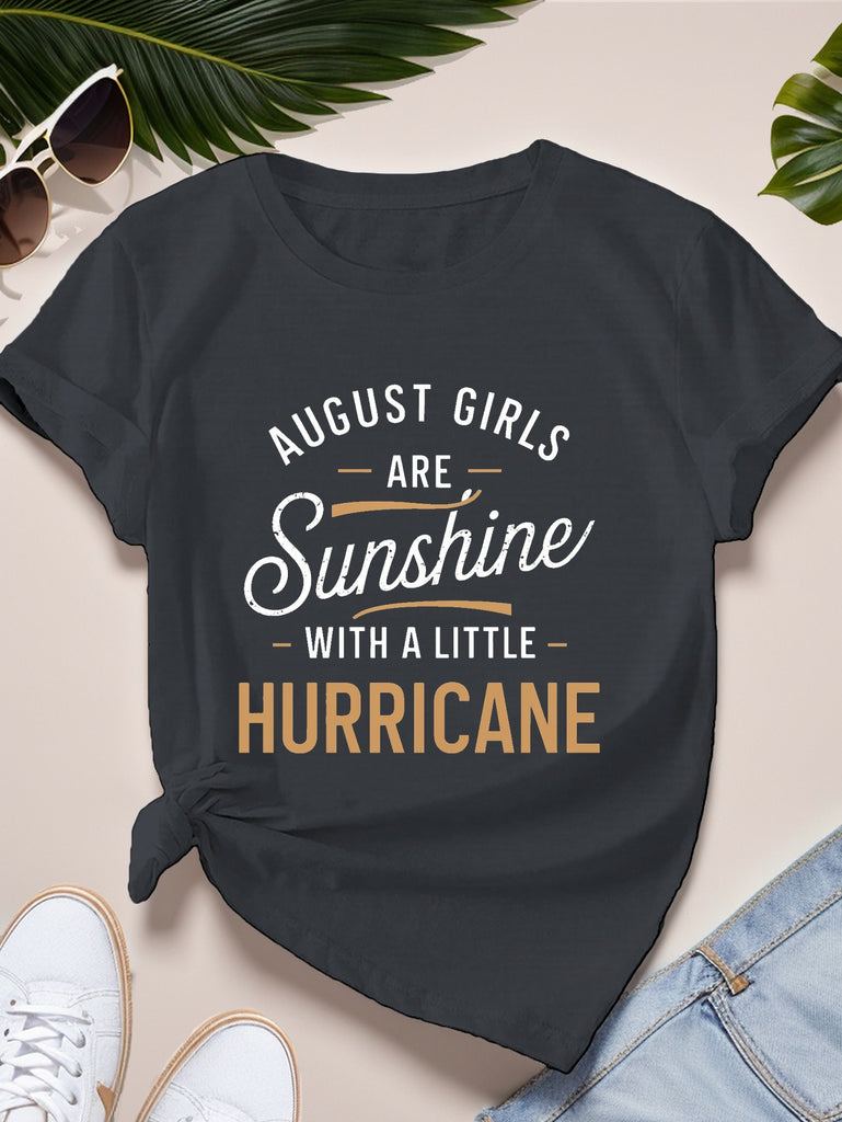 White Cotton Shirt Women August Girls Are Sunshine With A Little Hurricane T Shirt, Funny T Shirts For Women, Womens Tees