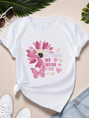 Pink Shirt Womens Pink Butterflies With Sparkling Hearts Surrounding Cheerful Head, Shirt For Women, Green Shirt Womens