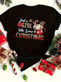Womens Graphic T Shirts Just A Girl Who Loves Christmas Festive Cozy Hot Chocolate Mug, Vintage T Shirts Women, Womens Night Shirts