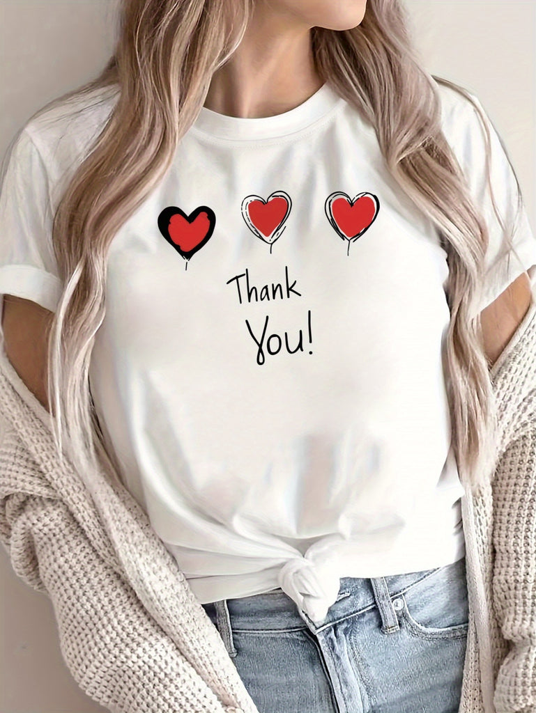 Black T Shirt Women Thank You Playful Heart Balloons With Whimsical Floating White Tshirt, Vintage T Shirts Women, Pink Shirt Womens