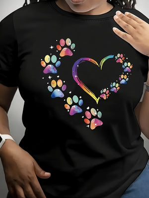 Women Tshirts Colorful Gradient Paw Prints Surrounding A Vibrant Heart, Womens Graphic T Shirts, Country Shirts Womens