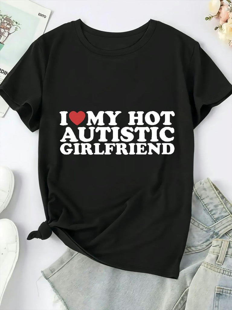 Womens Tees I Love My Hot Autistic Girlfriend, Pink Shirt Womens, Women T Shirt