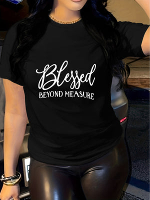 Red T Shirt Women Blessed Beyond Measure Inspirational Modern Script Classic T Shirt, Womens Graphic Tshirts, White Cotton Shirt Women