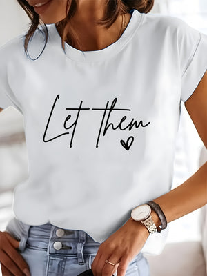 Women T Shirt Let Them Heart Graphic White Cotton Soft T Shirt, Womens Shirts, Blue Shirt Women