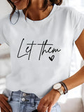 Women T Shirt Let Them Heart Graphic White Cotton Soft T Shirt, Womens Shirts, Blue Shirt Women