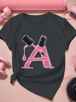 Womens Tees Pink Glossy Nail Polish Bottle Pouring Over Letter A Shirt, Pink Shirt Womens, Graphic Tees Women