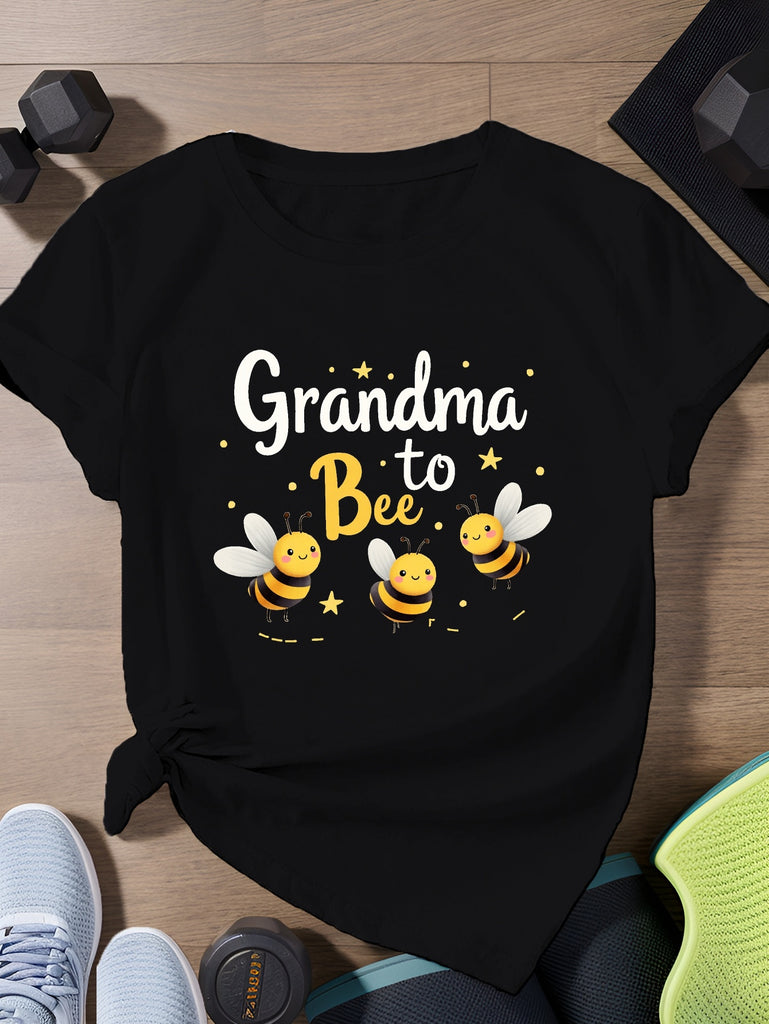 Womens White Tee Grandma To Bees Friendly Cute Flying Cheerful Bee, Cute Graphic Tees For Women, 100 Cotton T Shirts For Women