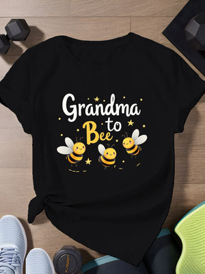 Womens White Tee Grandma To Bees Friendly Cute Flying Cheerful Bee, Cute Graphic Tees For Women, 100 Cotton T Shirts For Women