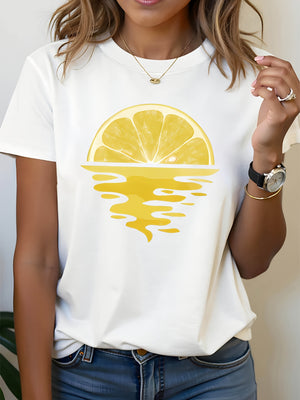 Womens Tees Refreshing Yellow Lemon Slice With Water Reflection T Shirt, Women's Short Sleeve T Shirts, Womens Night Shirts