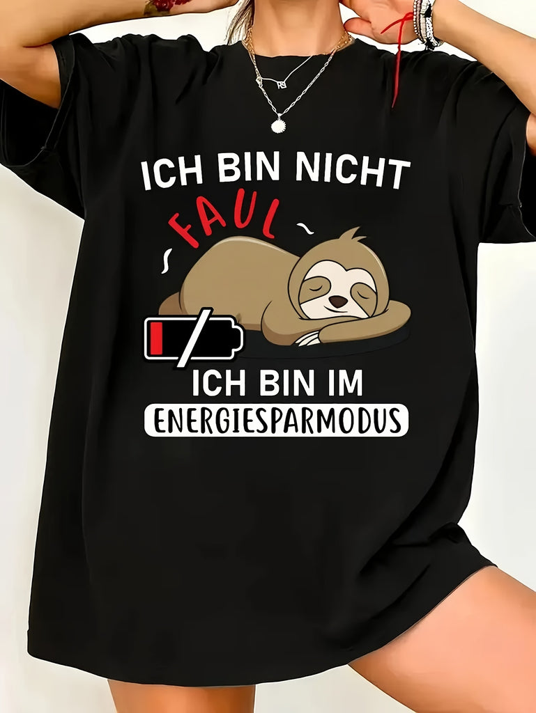 100 Cotton T Shirts For Women Sleeping Lazy Cartoon Style Battery Energy Saving Sloth, Womens Grinch Shirt, Womens White Tee