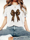 Vintage T Shirts Women Leopard Print Pattern Featuring Bold Animal Texture With Stylish Bow, Green Shirt Womens, Grey T Shirt Womens