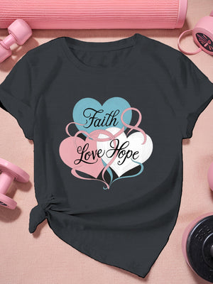Cotton Shirts For Women Faith Love Hope Elegant Letters Within Soft Heart Shapes Tshirt, Women T Shirt, Womens Graphic Tshirts
