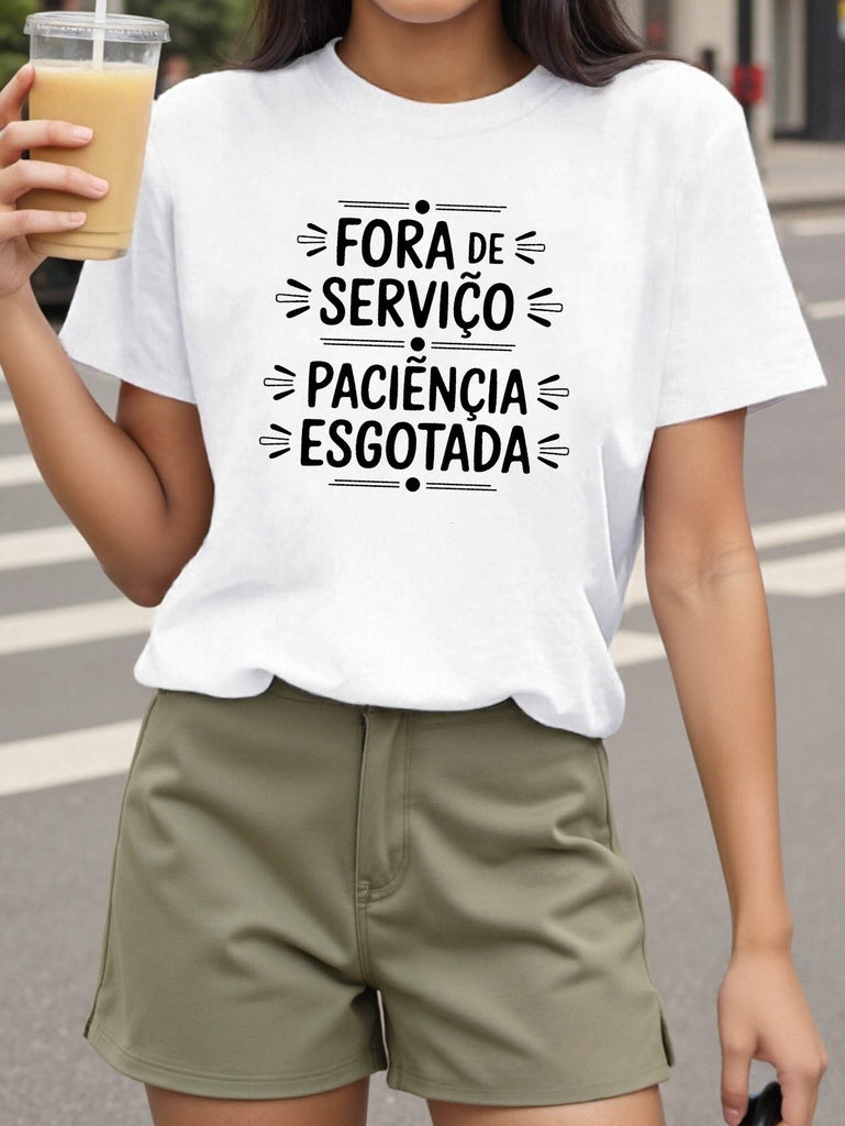 Women Tshirts Out Of Service With Patience Exhausted T Shirt, Womens White Tee, Women T Shirt