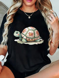 Shirt For Women Decorative Flower Pattern With Cute Slow Turtle, Cute Graphic Tees For Women, Cute T Shirts For Women