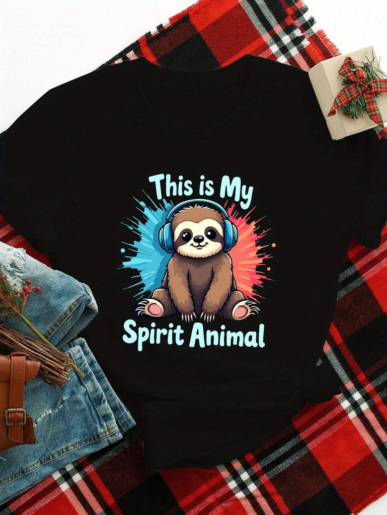 Womens Graphic T Shirts This Is My Spirit Animal Cute Cartoon Sloth With Blue And Red Splash Background, Women T Shirt, Womens Shirts