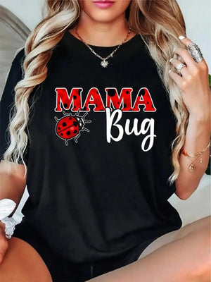 Red T Shirt Women Mama Bug Red Black Cute Friendly Insect Ladybug, 100 Cotton T Shirts For Women, White Cotton Shirt Women