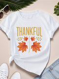 Women's Short Sleeve T Shirts Thankful Autumn Leaves With Falling Yellow Cheerful Leaves, Cute T Shirts For Women, Cute Graphic Tees For Women