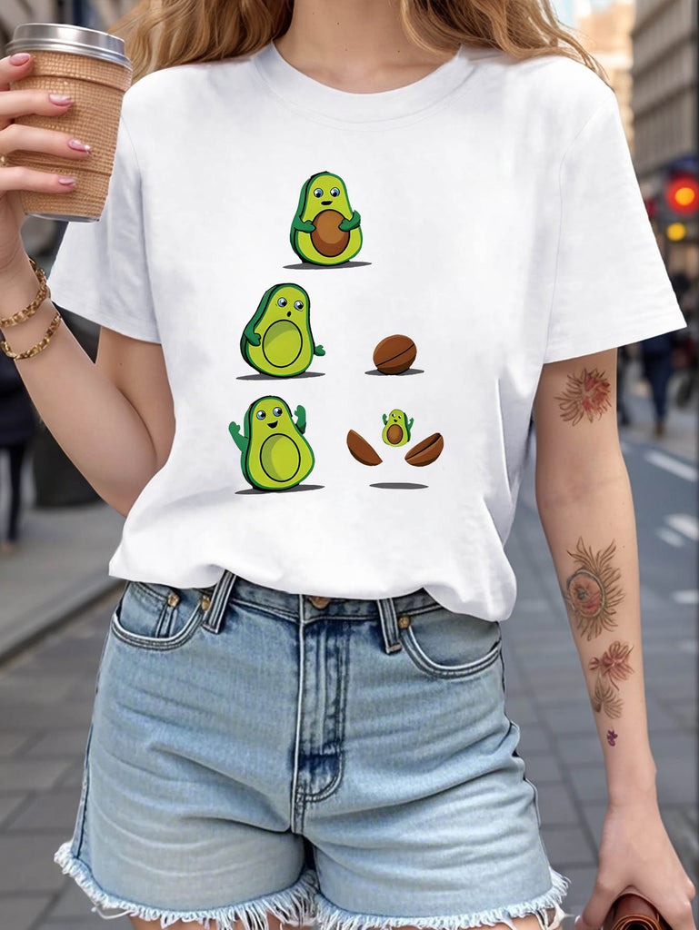 Womens Grinch Shirt Cute Cartoon Style Fresh Green Avocado Fruit, Vintage Shirts Women, Women Tshirts
