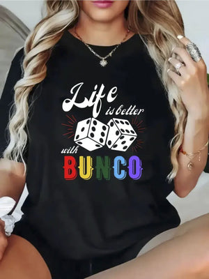 Pink Shirt Womens Life Is Better With Colorful Dice Featuring Bunco Game, Red T Shirt Women, Womens Graphic T Shirts