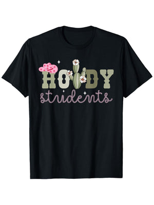 Pink Shirt Womens Howdy Students Playful Floral Accents With Bold Lettering Tshirt, Womens T Shirts, Basic Tees Women