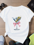 Women Tshirts Elegant Glass With Green Olives And Pink Ribbon T Shirt, Women's Short Sleeve T Shirts, Red T Shirt Women