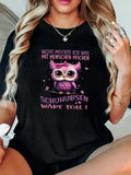 White Cotton Shirt Women Cute Cartoon Owl With Big Eyes Wearing Glasses On Black Shirt, Green Shirt Womens, Cute Graphic Tees For Women