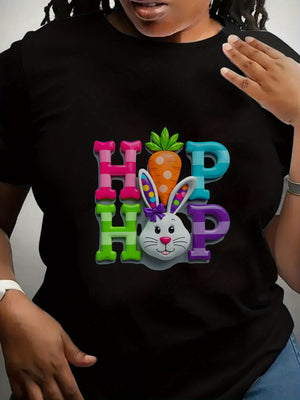 White Cotton Shirt Women Colorful Playful Bunny With Bright Carrot Among Cheerful Letters Shirt, Country Shirts Womens, Womens Grinch Shirt