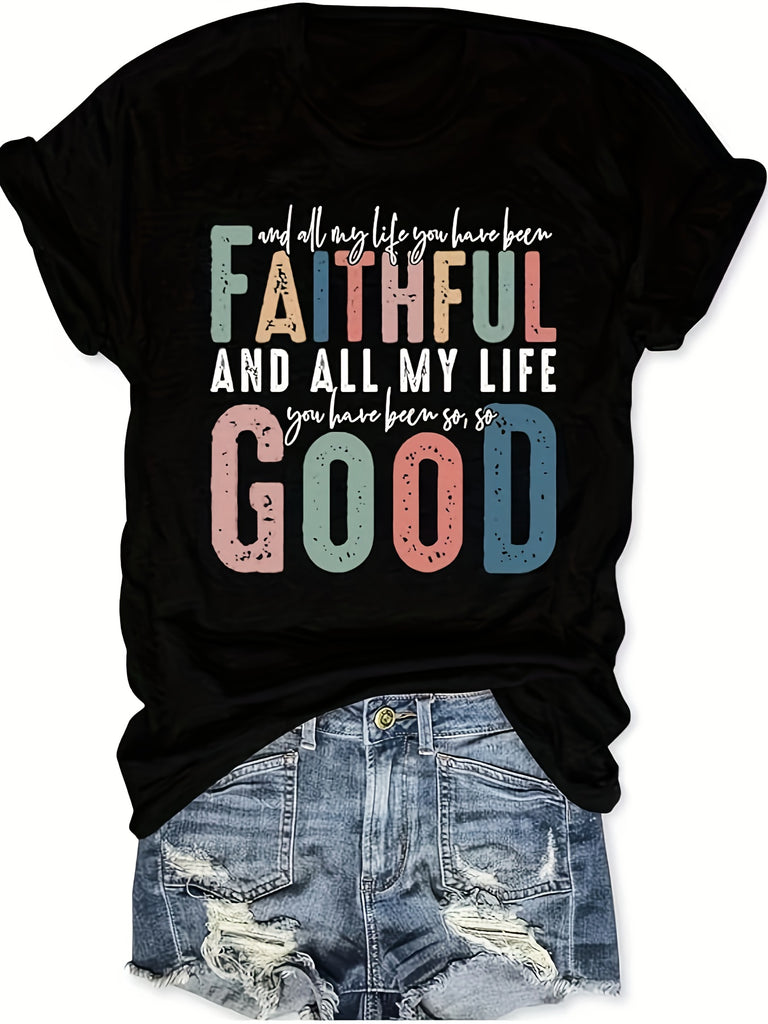 Womens Shirts Faithful And All My Life Inspirational Positive Word Design Tshirt, Shirt For Women, Womens Grinch Shirt