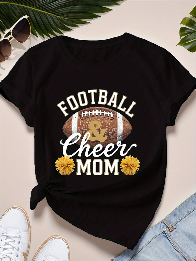 Shirt For Women Football Cheer Mom Cheerful Supportive Athletic Sporty Mom, Womens White Tee, Women's Short Sleeve T Shirts