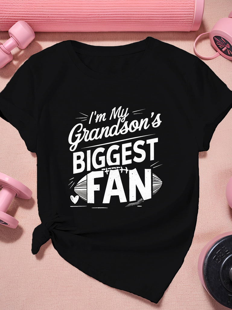 Womens Graphic T Shirts Im My Grandsons Biggest Fan Bold Sports Football Graphic T Shirt, Blue Shirt Women, Country Shirts Womens
