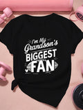 Womens Graphic T Shirts Im My Grandsons Biggest Fan Bold Sports Football Graphic T Shirt, Blue Shirt Women, Country Shirts Womens