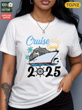 Women T Shirt Cruise Squad Sunny Tropical Ocean Sunset Ship, White Cotton Shirt Women, Cotton Shirts For Women