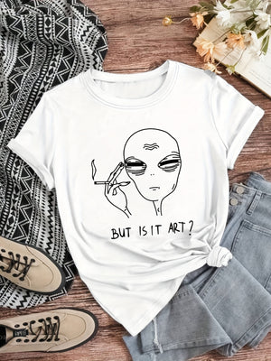 Womens Shirts But Is It Art Questioning Expression Minimalist Alien Face T Shirt, Graphic Tees Women, Graphic Shirts For Women