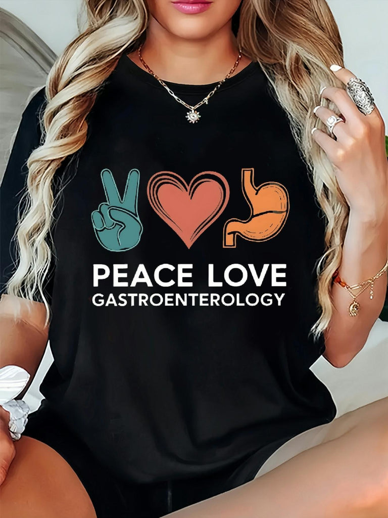 Country Shirts Womens Peace Love Peace Signs With Heart Among Fingers Black T Shirt, White Cotton Shirt Women, Grey T Shirt Womens