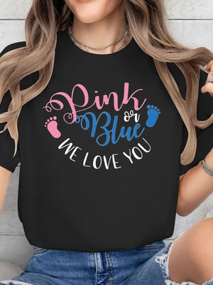 Vintage T Shirts Women Pink Blue We Love You Decorative Footprints On Black Tshirt, Black T Shirt Women, Womens T Shirts