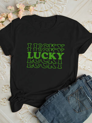 Vintage T Shirts Women Lucky Bright Bold Green Letters Shirt, Cute T Shirts For Women, Women T Shirt