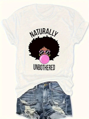 Vintage T Shirts Women Naturally Unbothered Afro Woman Blowing Bubble Gum, Womens Graphic T Shirts, Cute T Shirts For Women
