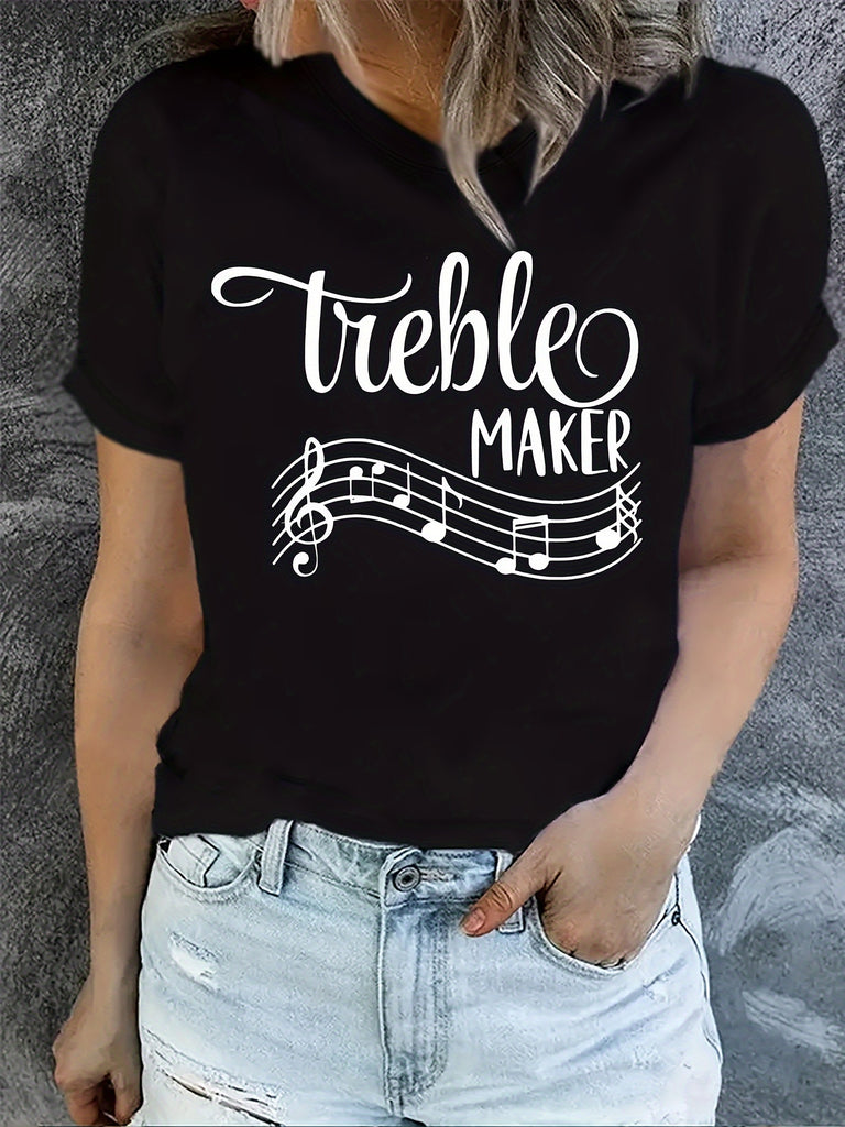 Womens Grinch Shirt Treble Maker Stylish White Notes Flowing Musical Staff T Shirt, Womens Shirts, Womens Graphic Tshirts