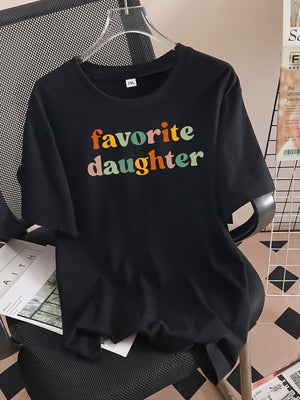 Womens Grinch Shirt Favorite Daughter Colorful Typography With Casual Black Tshirt, Womens Shirts, 100 Cotton T Shirts For Women