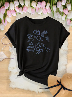 Red T Shirt Women Party Themed Fun With Cake Birthday Hat And Musical Instruments Shirt, Womens Shirts, Women Tshirts