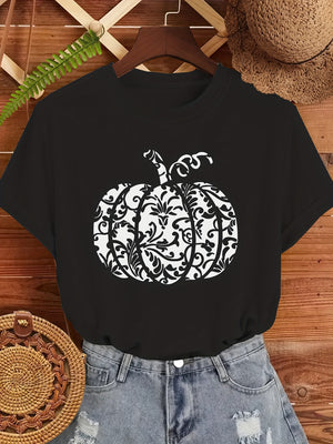 Womens Grinch Shirt Black T Shirt With Stylized Ornate Pumpkin Design, White Cotton Shirt Women, Womens Shirts