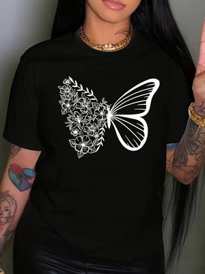 Womens Graphic T Shirts Floral Butterfly Breaking Apart On Black Tshirt, Graphic Tshirts Women, Womens Graphic Tees Vintage